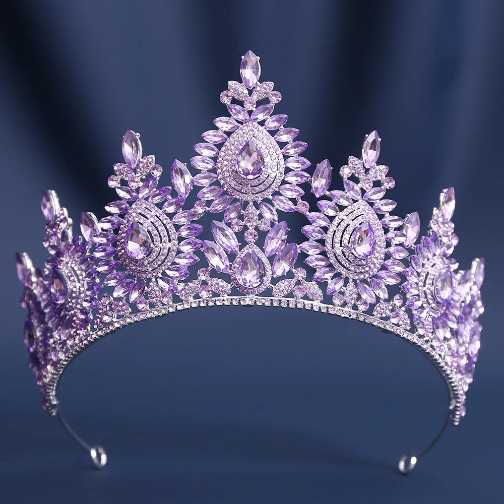 8 Colors Large Opal Crystal Tiara For Women Rhinestone Pageant Diadem Wedding Party Bridal Crown Hair Accessories