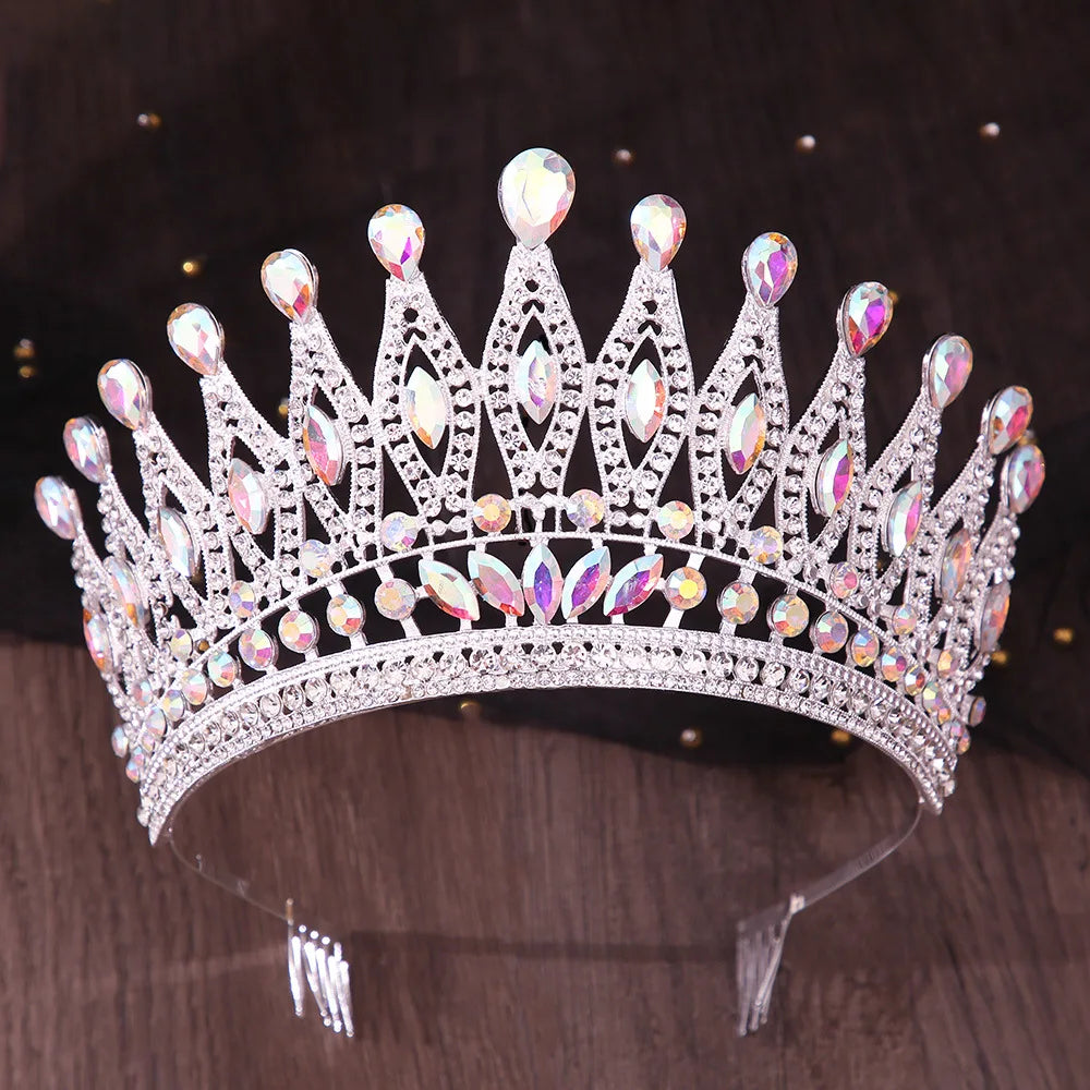 Luxury Royal Queen Wedding Crown With Comb Women Large Lime Green Crystal Banquet Tiaras Party Costume Hair Jewelry Accessories