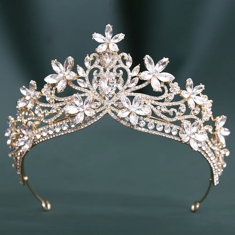 12 Colors Baroque Crystal Flower Blue Opal Tiaras For Women Party Luxury Bride Diadem Rhinestone Crown Hair Accessories Jewelry