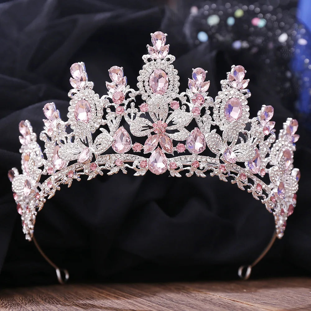 Retro Rose Water Drop Flower Crystal Bridal Tiara Crown Rhinestone Diadem Veil Tiaras Wedding Hair Accessories Headpiece