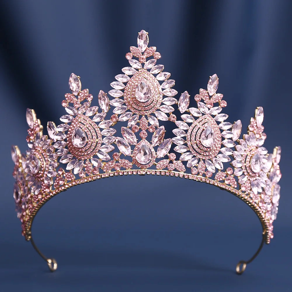 8 Colors Large Opal Crystal Tiara For Women Rhinestone Pageant Diadem Wedding Party Bridal Crown Hair Accessories