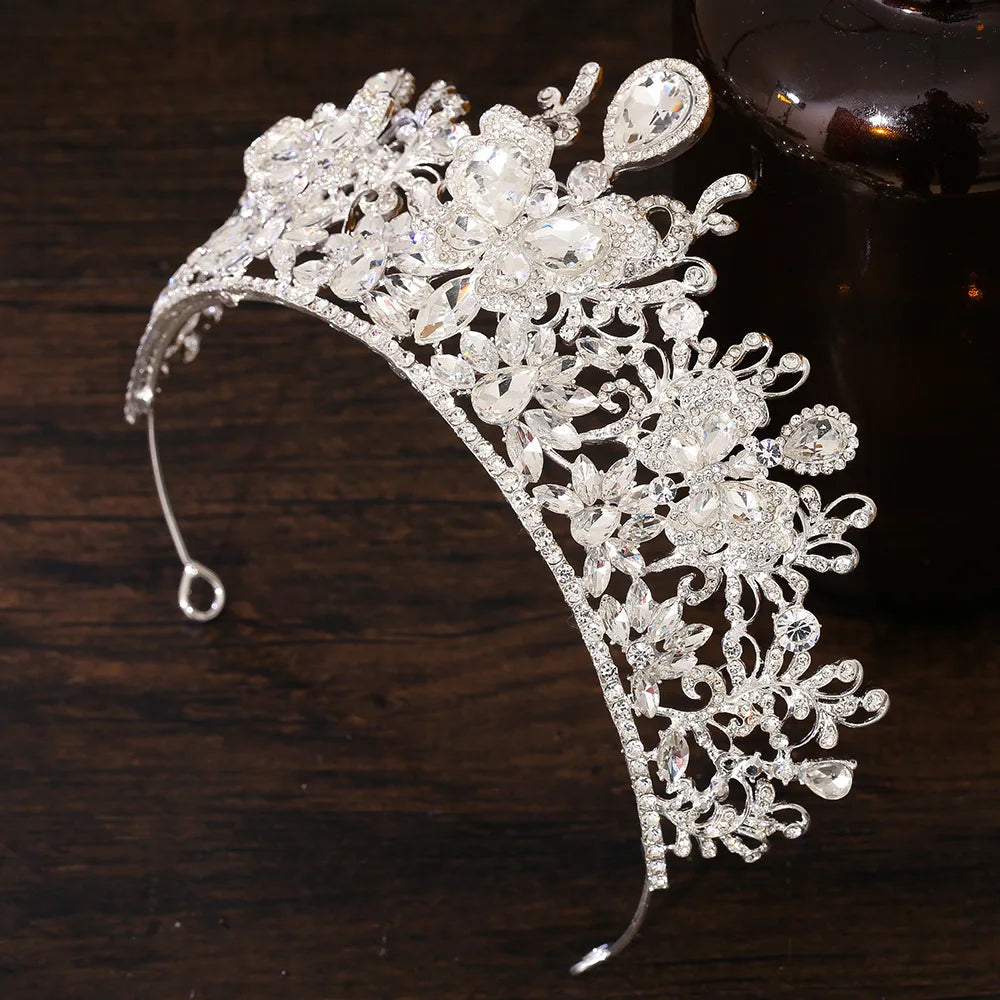 Vintage Butterfly Flowers Crystal AB Bridal Tiara Crown Rhinestone Diadem Veil Tiaras Wedding Hair Accessories Headpiece