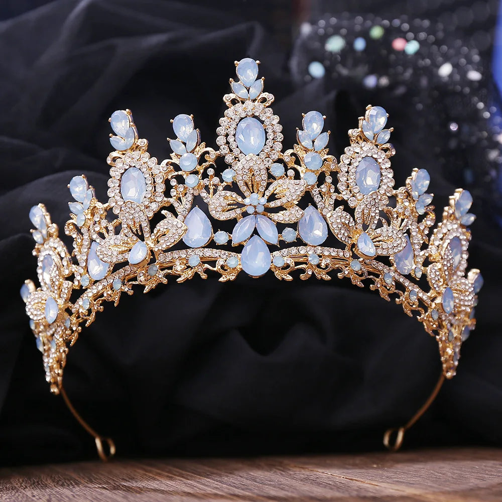 Retro Rose Water Drop Flower Crystal Bridal Tiara Crown Rhinestone Diadem Veil Tiaras Wedding Hair Accessories Headpiece