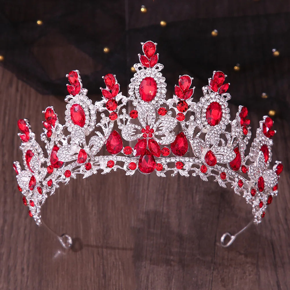 Luxury Water Drop Flower Pink Crystal AB Tiaras Royal Queen Banquet Crown Wedding Party Costume Hair Jewelry Accessories