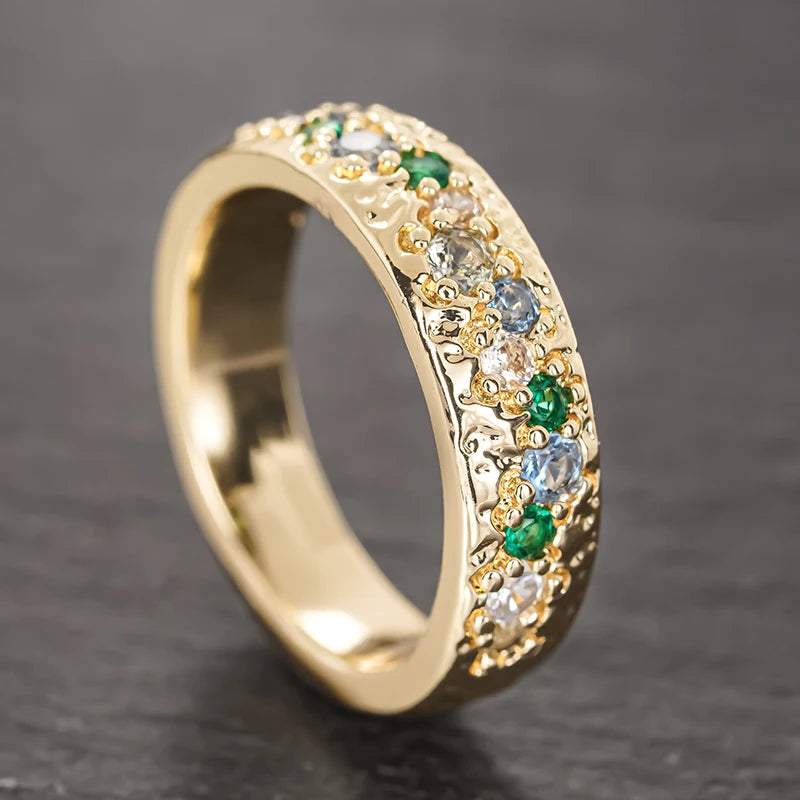 Gold Color Women Rings with Colorful Cubic Zirconia Wedding Trendy Accessories Fashion Contracted Female Party Jewelry