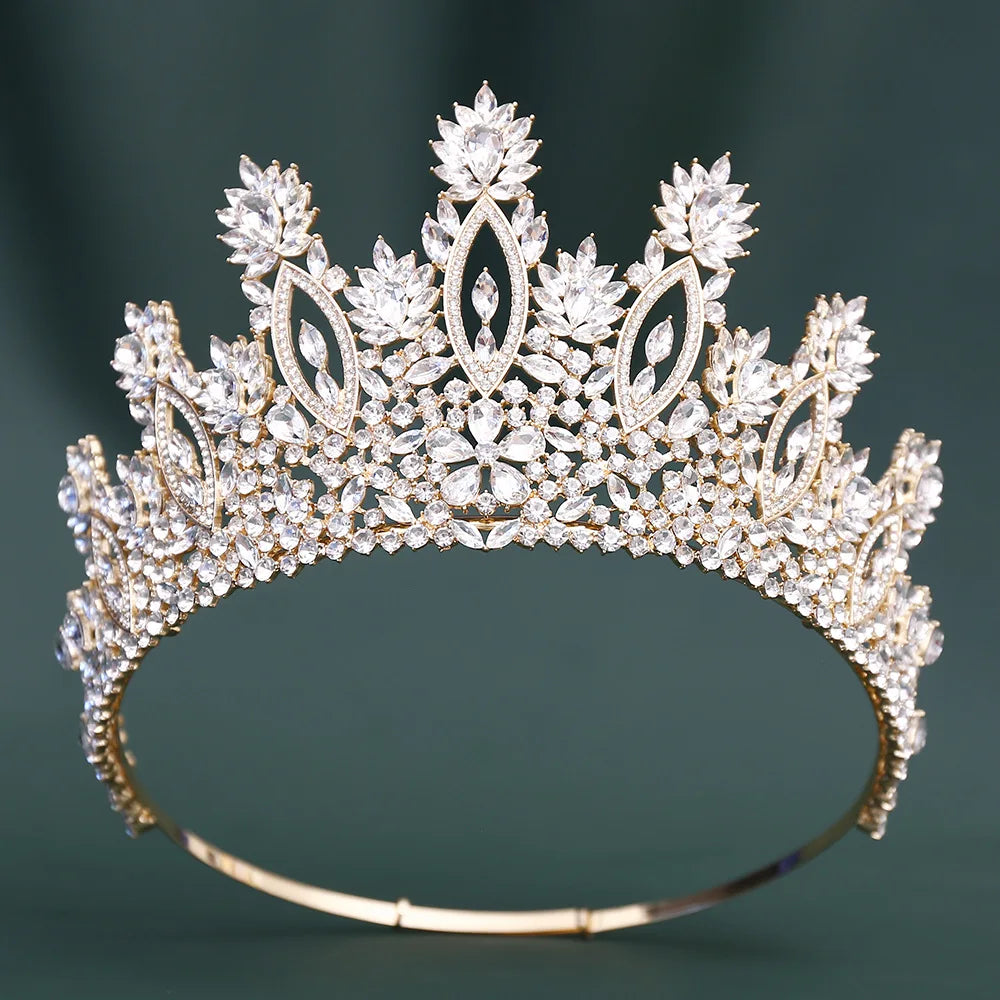 Large AB Color Crystal Round Crown For Women Headpiece Wedding Tiaras Diadem Princess Party Hair Dress Accessories