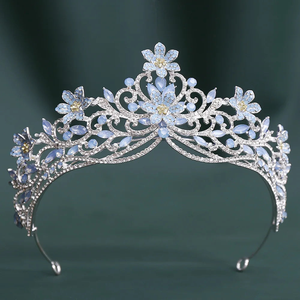 10 Colors Baroque Luxury Flowers Crystal Opal Crown For Women Girls Wedding Bridal Birthday Party Tiaras Hair Dress Accessories