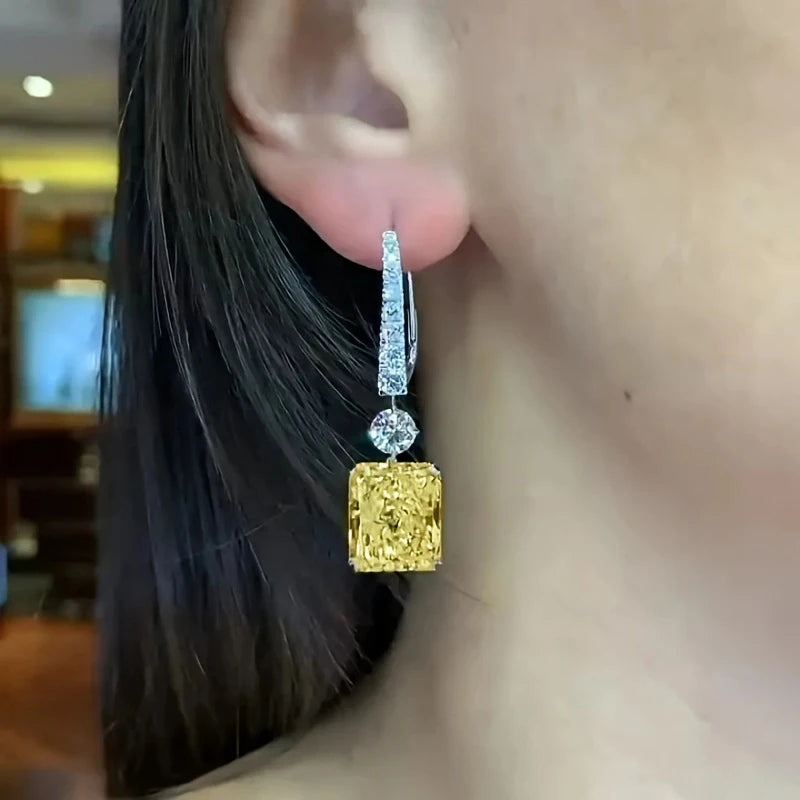 Temperament Yellow CZ Dangle Earrings for Women Modern Fashion Newly Designed Bridal Wedding Earrings