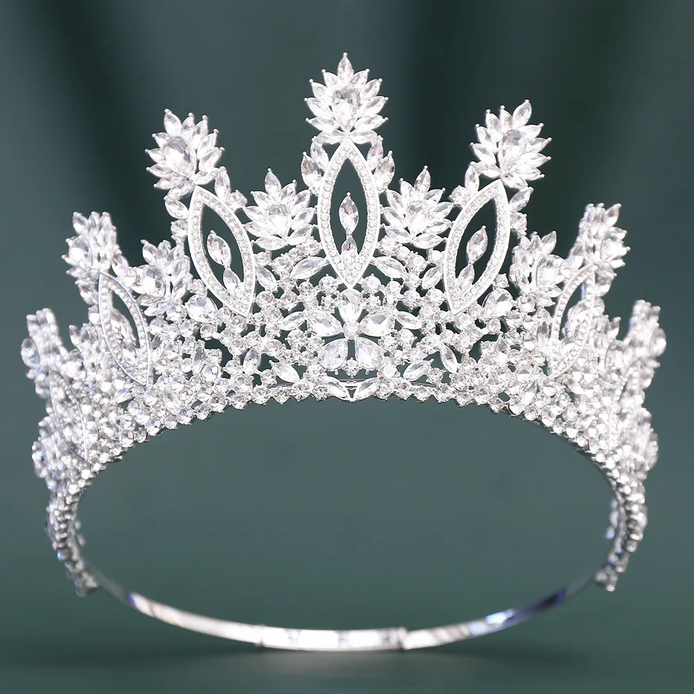 Large AB Color Crystal Round Crown For Women Headpiece Wedding Tiaras Diadem Princess Party Hair Dress Accessories