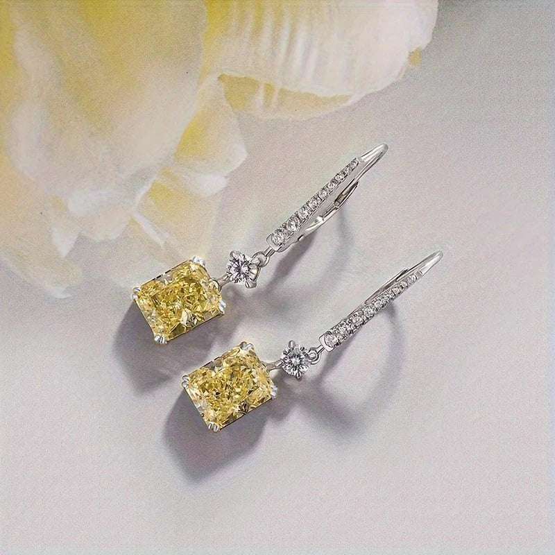 Temperament Yellow CZ Dangle Earrings for Women Modern Fashion Newly Designed Bridal Wedding Earrings
