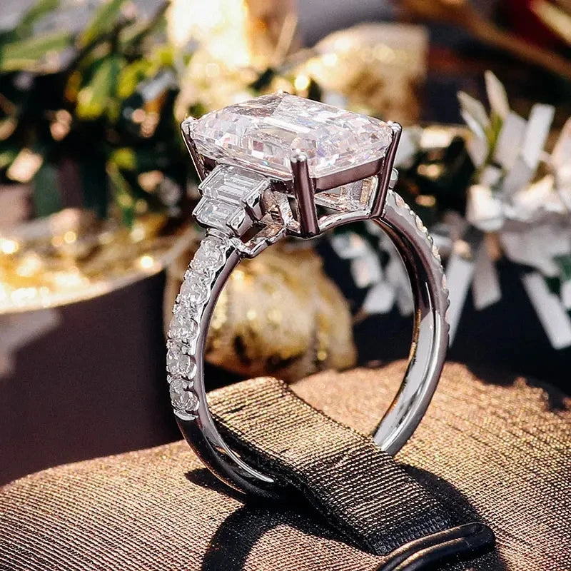 Luxury Wedding Bands Women Fashion Eternity Proposal Ring for Female Gorgeous Silver Color Shiny Zirconia Accessories