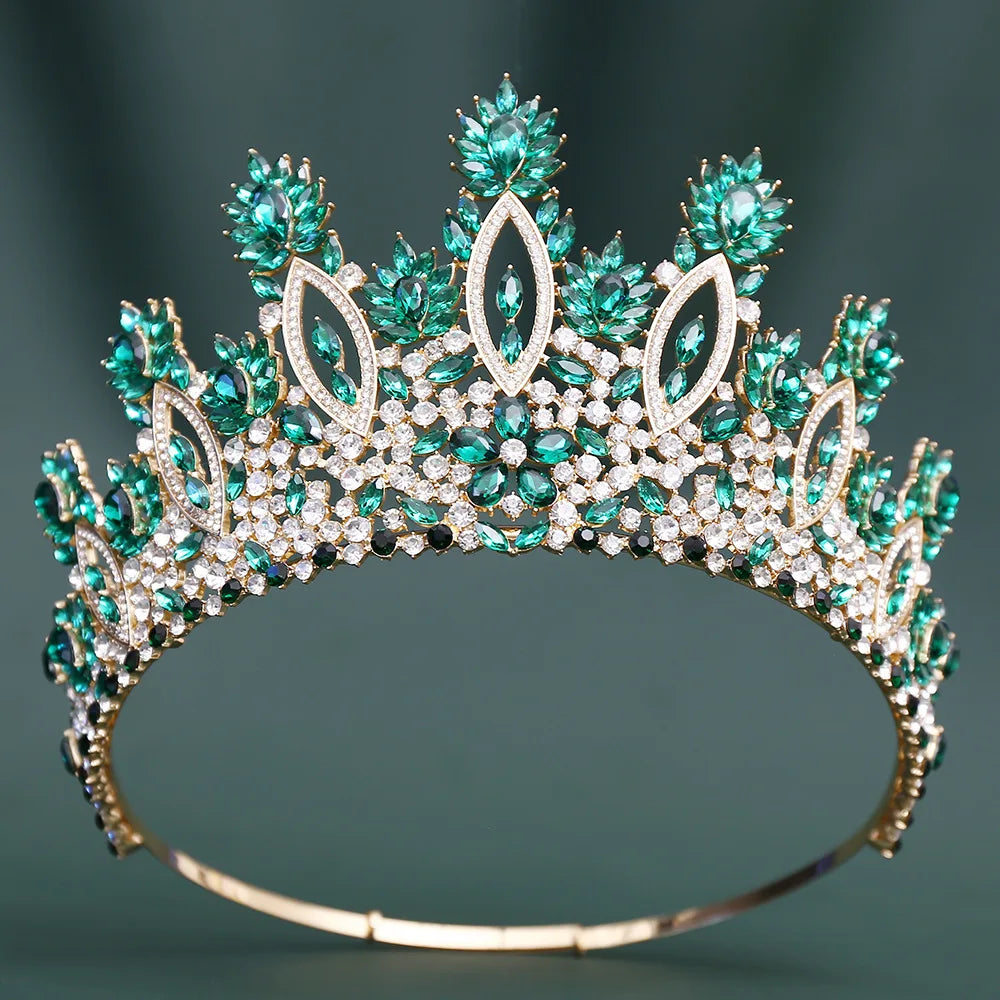 Large AB Color Crystal Round Crown For Women Headpiece Wedding Tiaras Diadem Princess Party Hair Dress Accessories