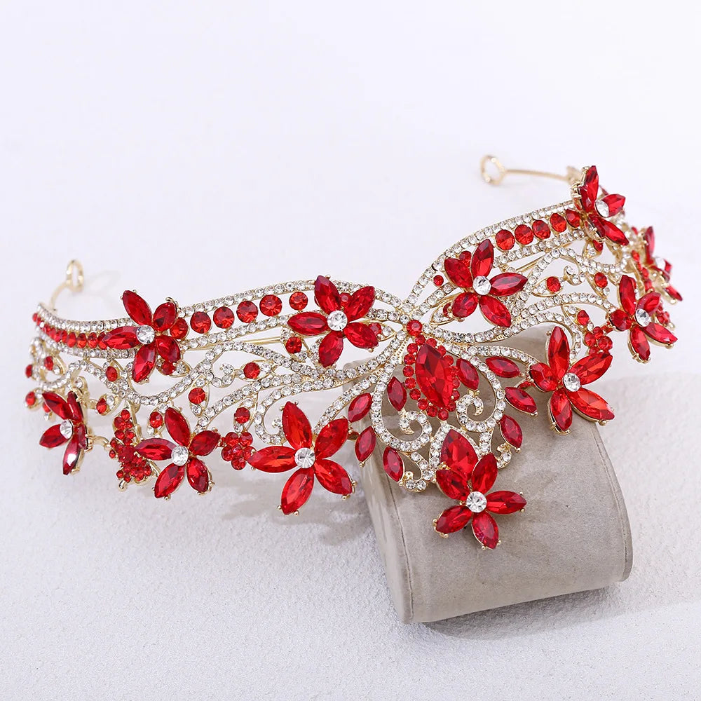 12 Colors Baroque Crystal Flower Blue Opal Tiaras For Women Party Luxury Bride Diadem Rhinestone Crown Hair Accessories Jewelry