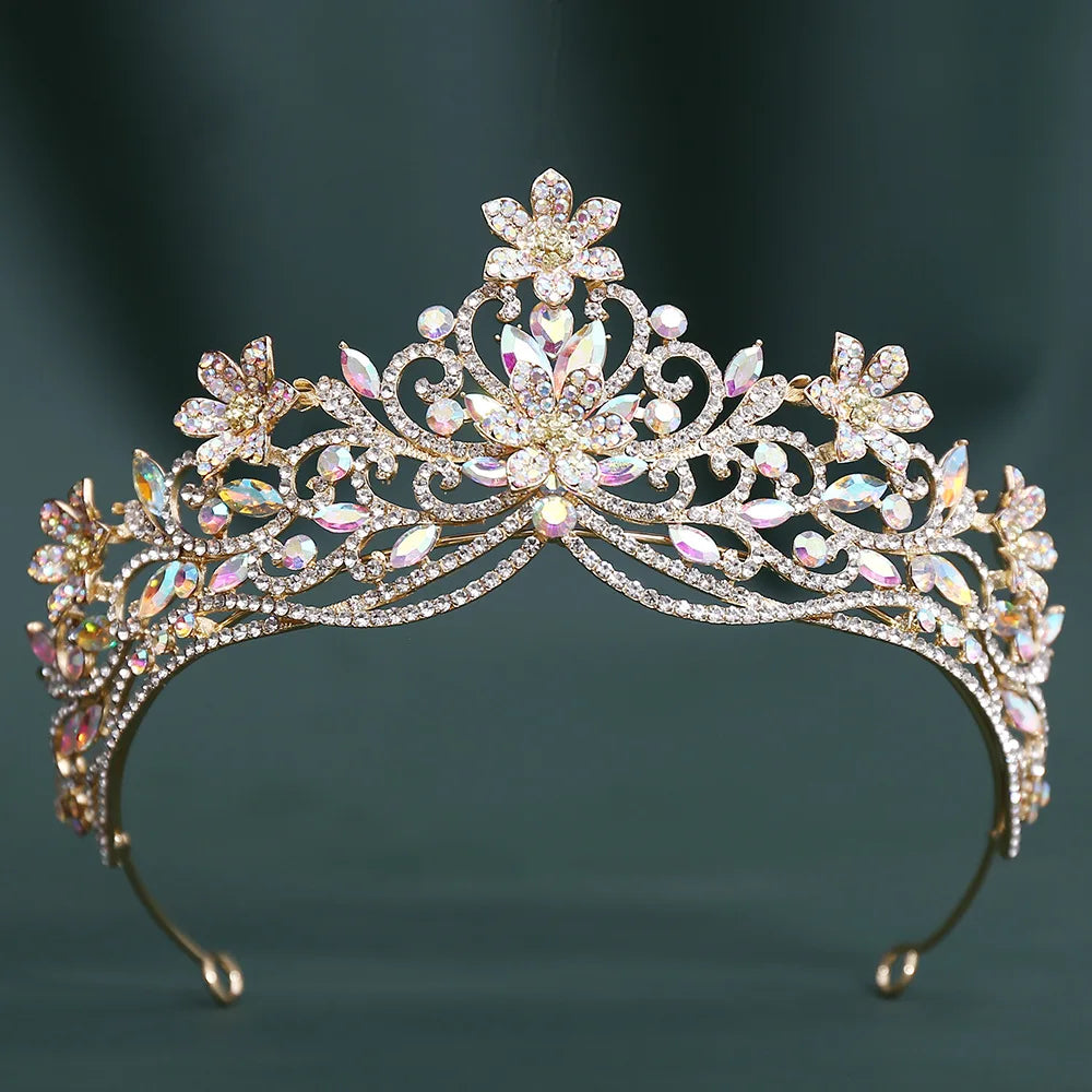 10 Colors Baroque Luxury Flowers Crystal Opal Crown For Women Girls Wedding Bridal Birthday Party Tiaras Hair Dress Accessories