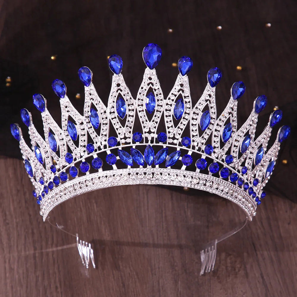 Luxury Royal Queen Wedding Crown With Comb Women Large Lime Green Crystal Banquet Tiaras Party Costume Hair Jewelry Accessories