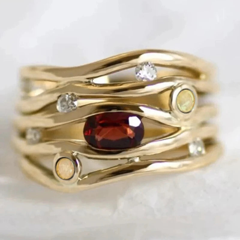 Vintage Women Rings with Imitation Opal Irregular Design Statement Female Rings Daily Wear Party Temperament Lady Jewelry