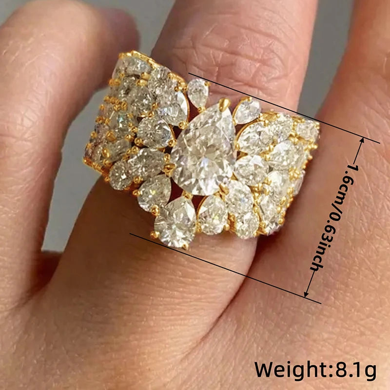Women Wedding Rings with Waterdrop Cubic Zirconia Modern Fashion Design Female Engagement Rings Trendy Jewelry