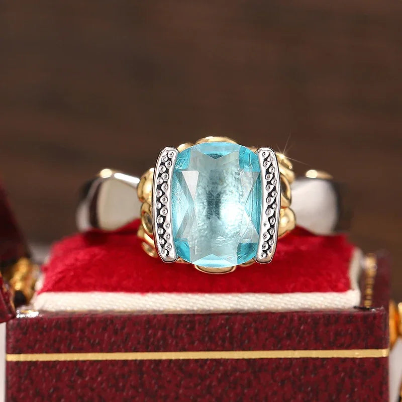 Modern Stylish Rings with Light Blue Cubic Zirconia Fresh Fashion Party Jewelry for Women Delicate Engagement Accessories
