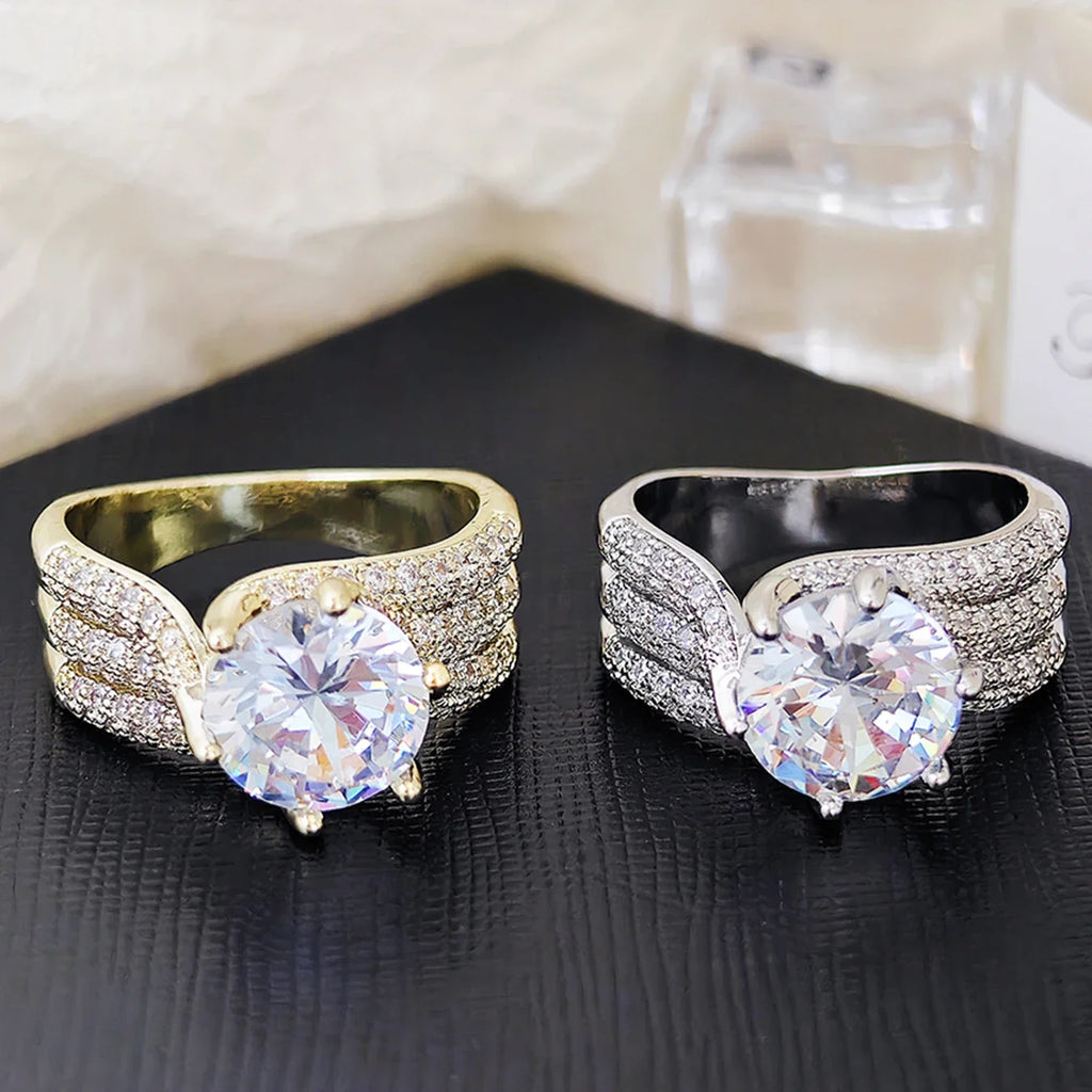 10MM Cubic Zirconia Wedding Bands Ring for Women Luxury Crystal CZ Ring Engagement Accessories