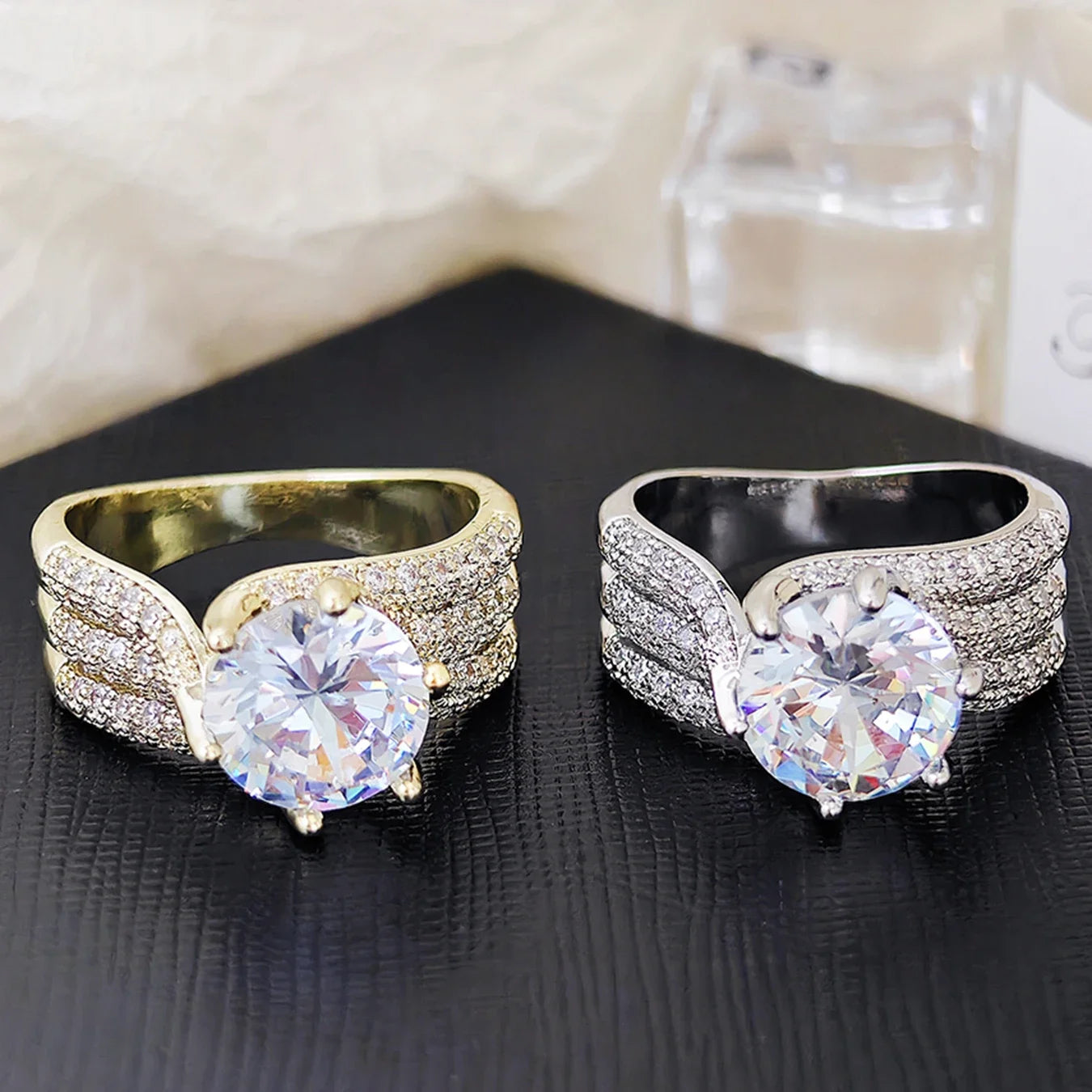 10MM Cubic Zirconia Wedding Bands Ring for Women Luxury Crystal CZ Ring Engagement Accessories