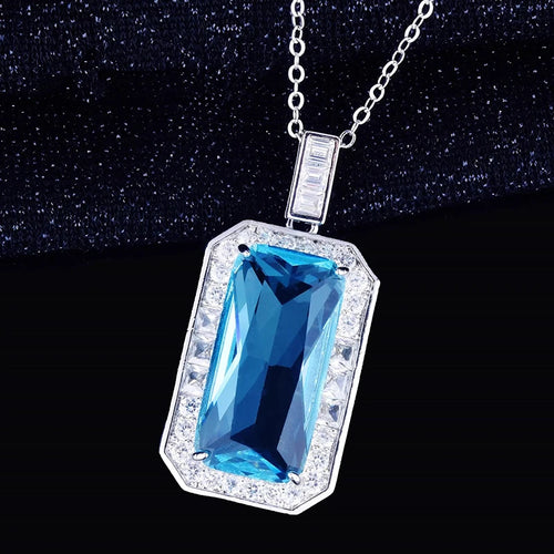 Blue Cubic Zirconia Pendant Necklace for Women Luxury Trendy Wedding Neck Accessories