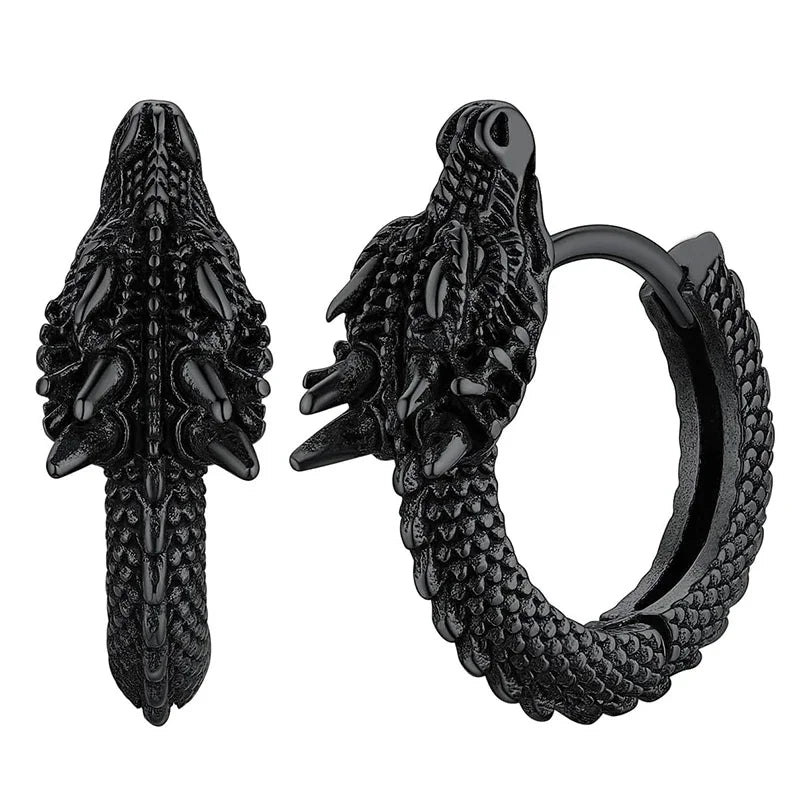 Personality Chinese Dragon Hoop Earrings for Women/Men Antique Metal Color Hip Hop Cool Guys Loong Earrings