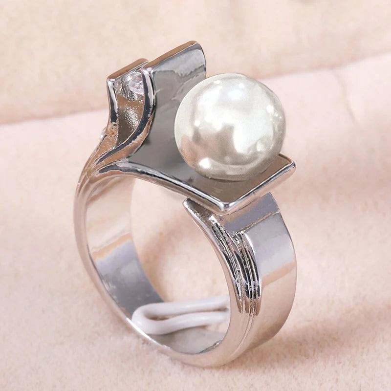 Graceful Engagement Rings with Imitation Pearl Delicate Bright Wedding Engagement Jewelry Women’s Gentle Gifts Accessory