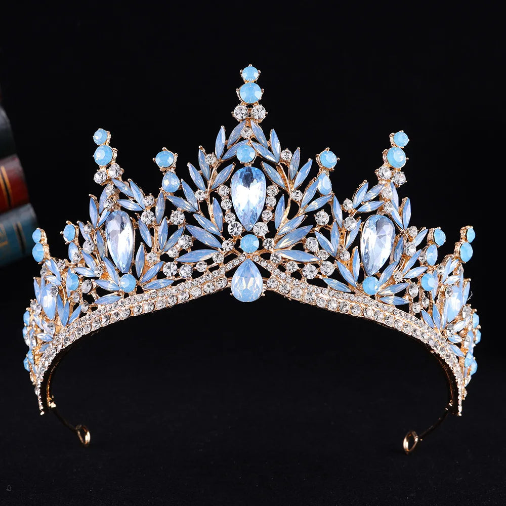 Luxury Water Drop Crystal Opal Bridal Tiara For Women Girls Headband Wedding Birthday Party Crown Hair Dress Accessories