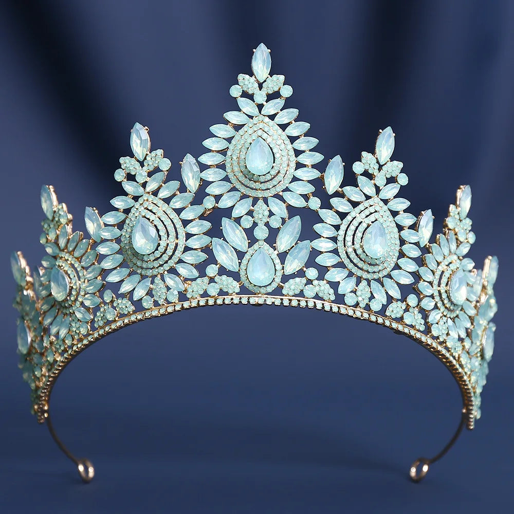 8 Colors Large Opal Crystal Tiara For Women Rhinestone Pageant Diadem Wedding Party Bridal Crown Hair Accessories