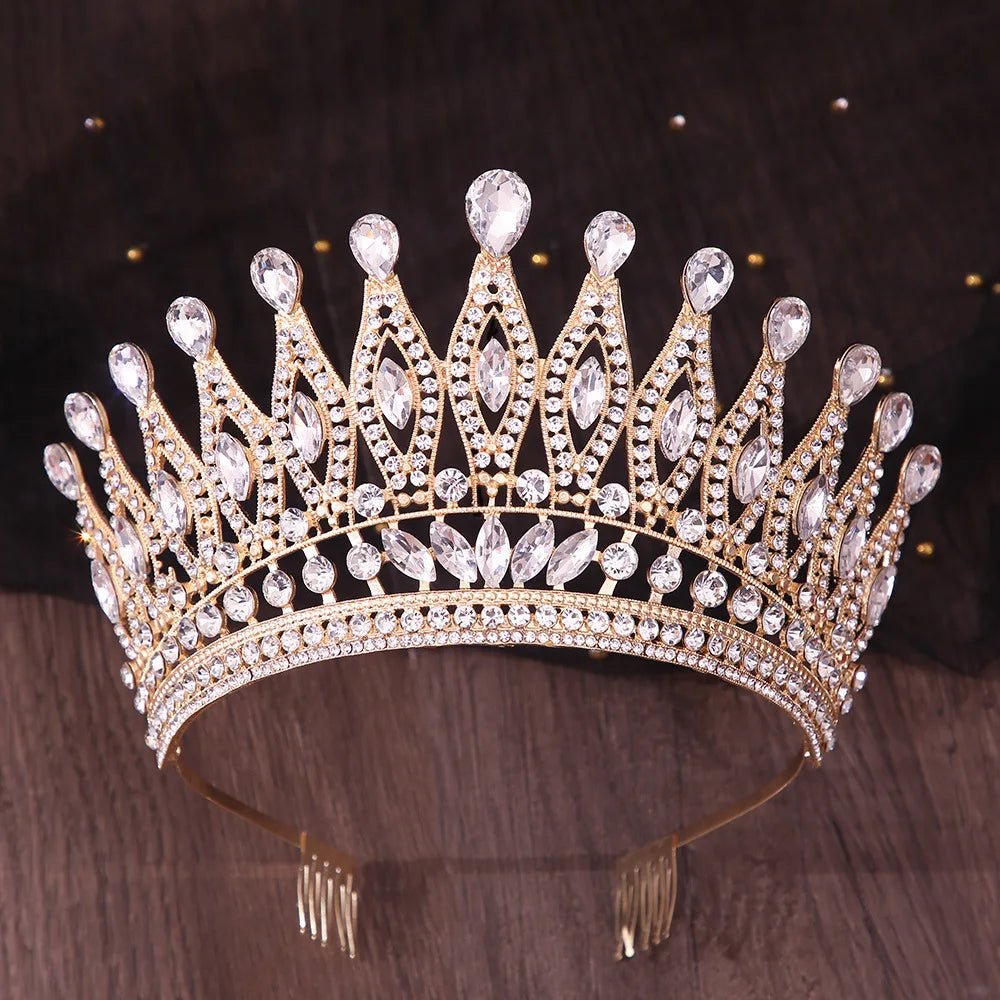 Luxury Royal Queen Wedding Crown With Comb Women Large Lime Green Crystal Banquet Tiaras Party Costume Hair Jewelry Accessories