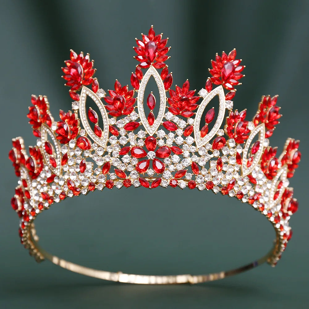 Large AB Color Crystal Round Crown For Women Headpiece Wedding Tiaras Diadem Princess Party Hair Dress Accessories