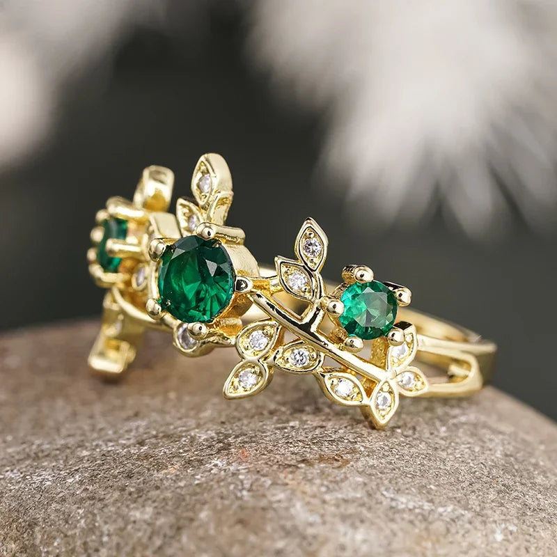 Aesthetic Creative Rings Fresh Stylish Women’s Finger Accessory with Green Cubic Zirconia Temperament Engagement Jewelry