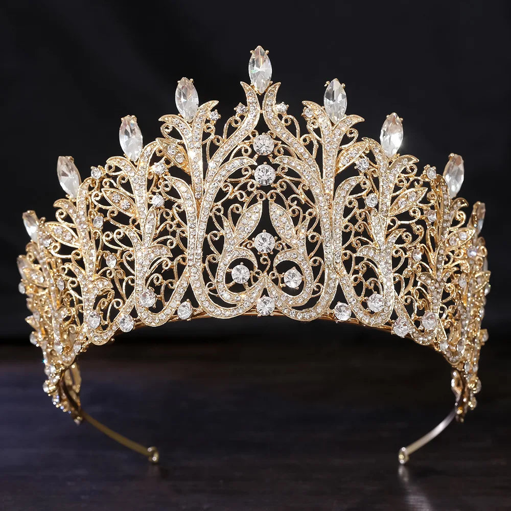 6 Colors Baroque Vintage Water Drop Bridal Crown Princess Big Tiara for Party Birthday Wedding Dress Hair Jewelry