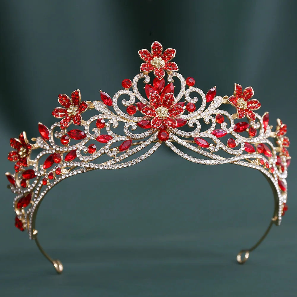 10 Colors Baroque Luxury Flowers Crystal Opal Crown For Women Girls Wedding Bridal Birthday Party Tiaras Hair Dress Accessories