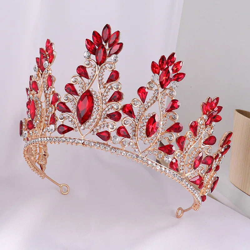 Silver Color Dark Blue Rhinestone Wedding Crown for Women Large Crystal Banquet Tiaras Headband Costume Hair Jewelry Accessories