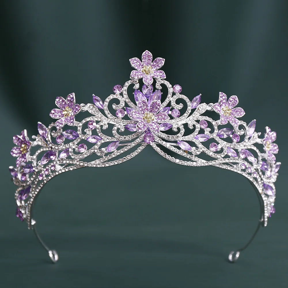 10 Colors Baroque Luxury Flowers Crystal Opal Crown For Women Girls Wedding Bridal Birthday Party Tiaras Hair Dress Accessories