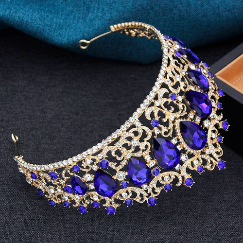 11 Colors Elegant Crystal Big Crown for Brides Wedding Dress Hair Jewelry Princess Queen Green Tiaras Headdress Prom Bridal