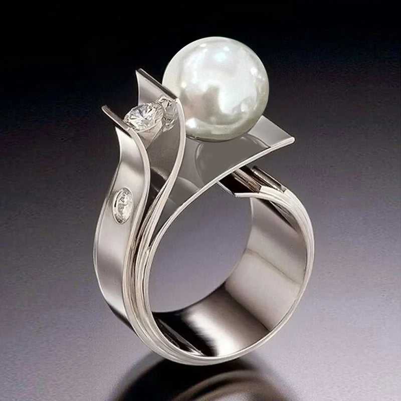 Graceful Engagement Rings with Imitation Pearl Delicate Bright Wedding Engagement Jewelry Women’s Gentle Gifts Accessory