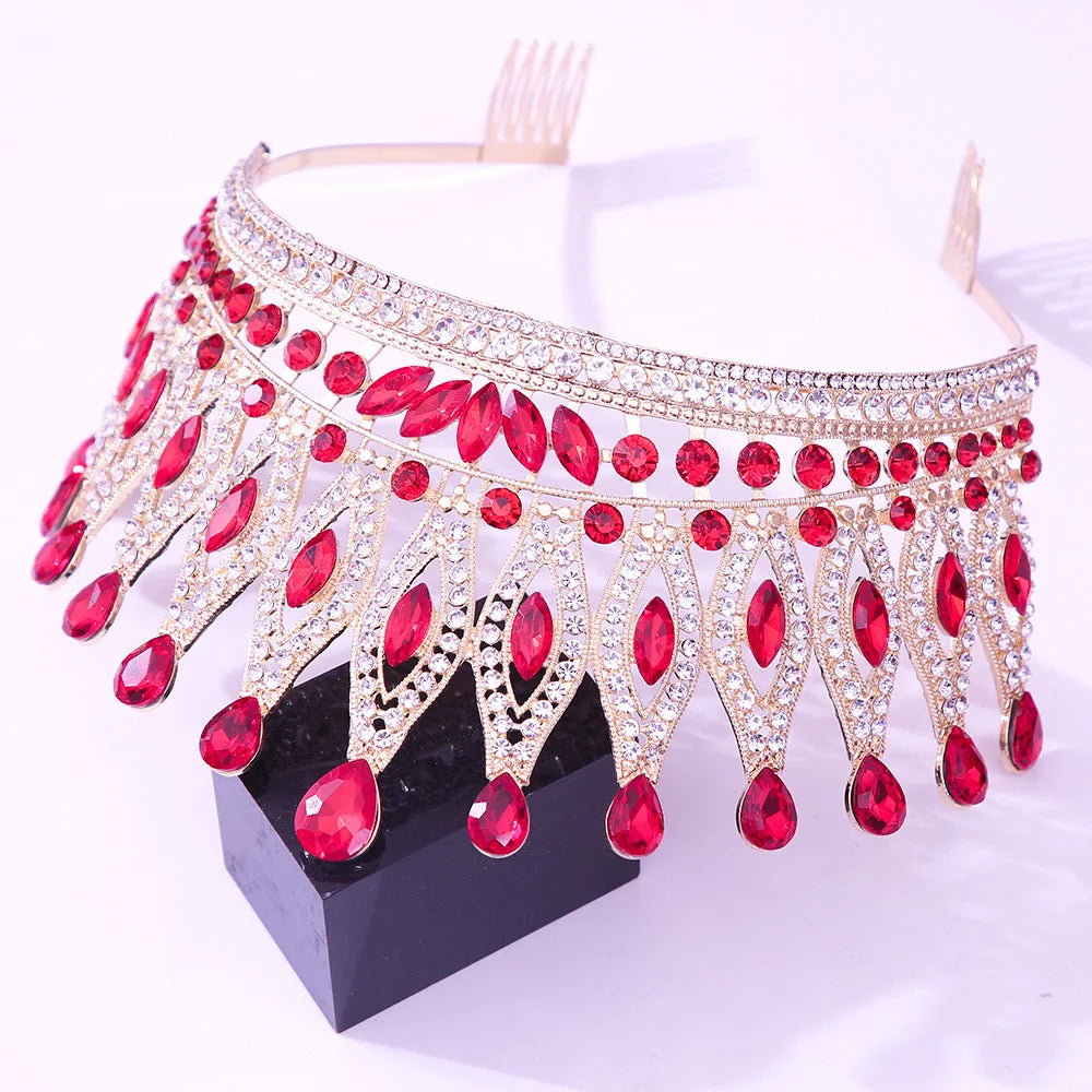 Luxury Royal Queen Wedding Crown With Comb Women Large Lime Green Crystal Banquet Tiaras Party Costume Hair Jewelry Accessories