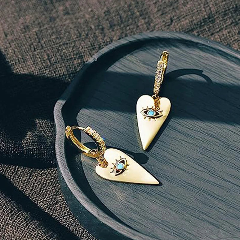 Punk Evil Eyes Design Women Earrings Metal Gold Color Y2K Girls Dangle Earrings Heart Blue Eyes Charms Hip Hop Jewelry