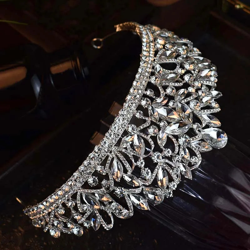 Luxury Silver Color Crystal Flowers Bridal Tiaras CZ Crown Rhinestone Pageant Diadem Headpieces Wedding Hair Accessories
