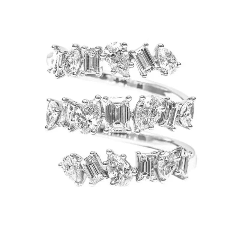 Trendy Geometric Cubic Zirconia Finger Rings for Women Three Layers Design Luxury Daily Party Accessories Jewelry