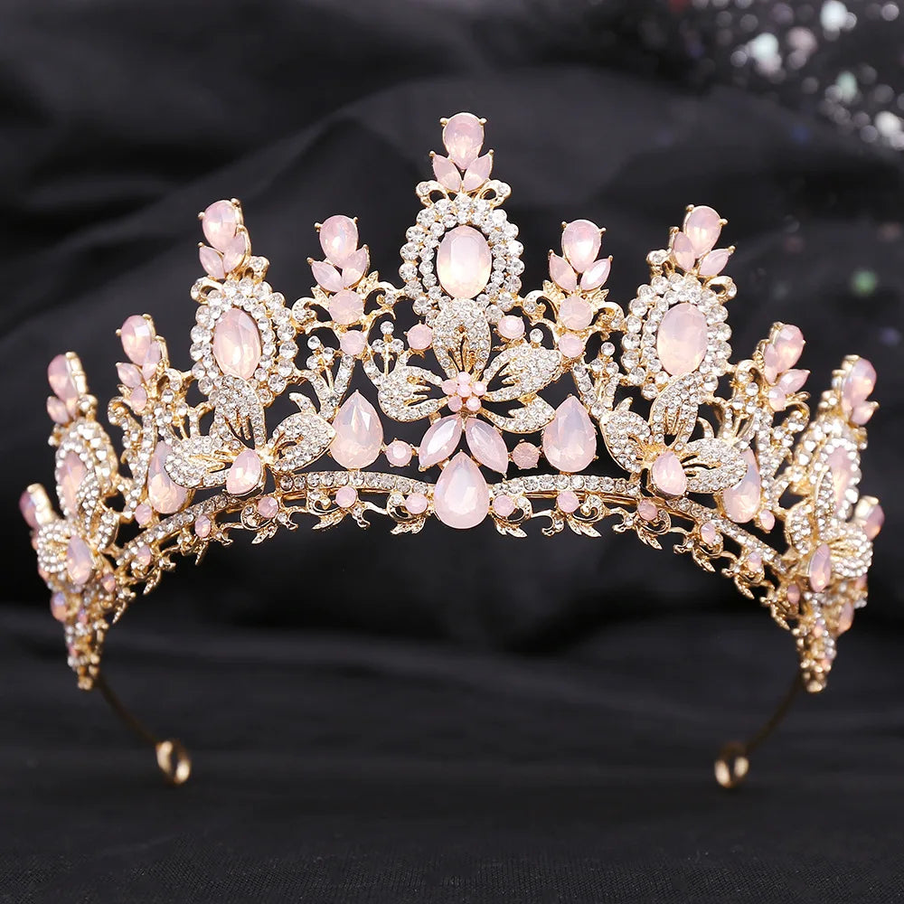 Retro Rose Water Drop Flower Crystal Bridal Tiara Crown Rhinestone Diadem Veil Tiaras Wedding Hair Accessories Headpiece