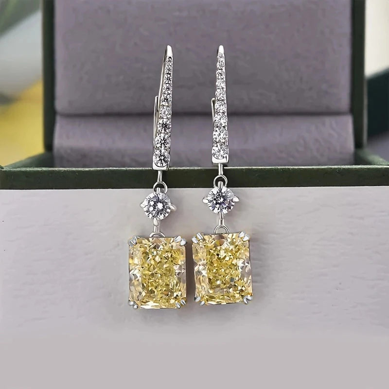 Temperament Yellow CZ Dangle Earrings for Women Modern Fashion Newly Designed Bridal Wedding Earrings