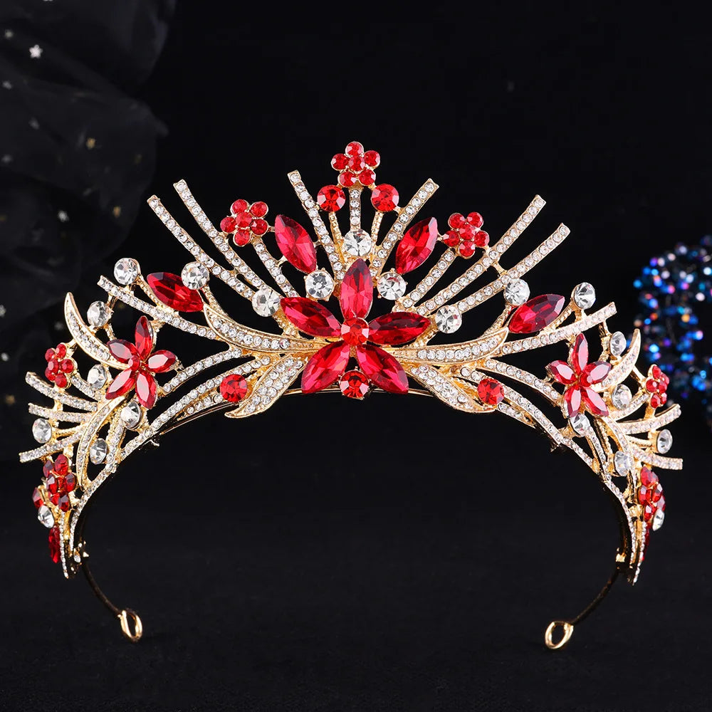 8 Colors Vintage Luxury Sparkly Flower Crystal Tiara For Women Wedding Girls Birthday Party Bride Crown Hair Accessories