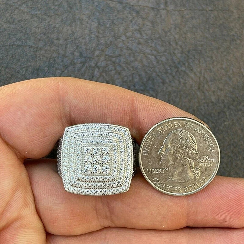 Luxury Square Iced Out Ring for Men/Women Full Shiny Cubic Zirconia Hip Hop Jewelry for Party Bling Wedding Accessories
