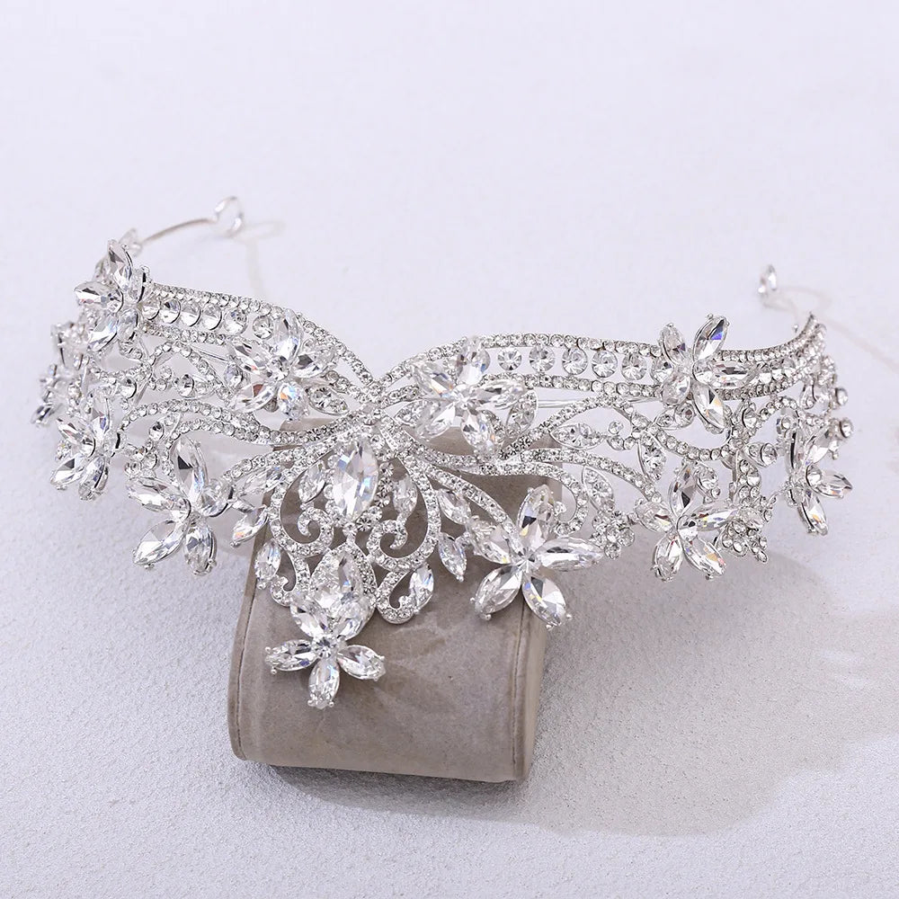 12 Colors Baroque Crystal Flower Blue Opal Tiaras For Women Party Luxury Bride Diadem Rhinestone Crown Hair Accessories Jewelry