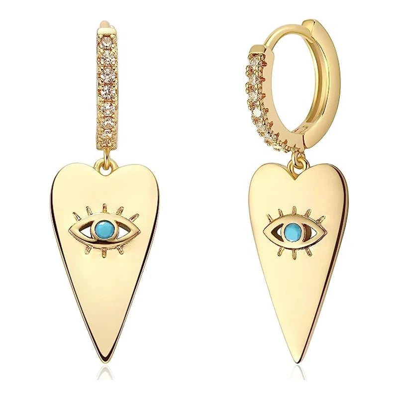 Punk Evil Eyes Design Women Earrings Metal Gold Color Y2K Girls Dangle Earrings Heart Blue Eyes Charms Hip Hop Jewelry