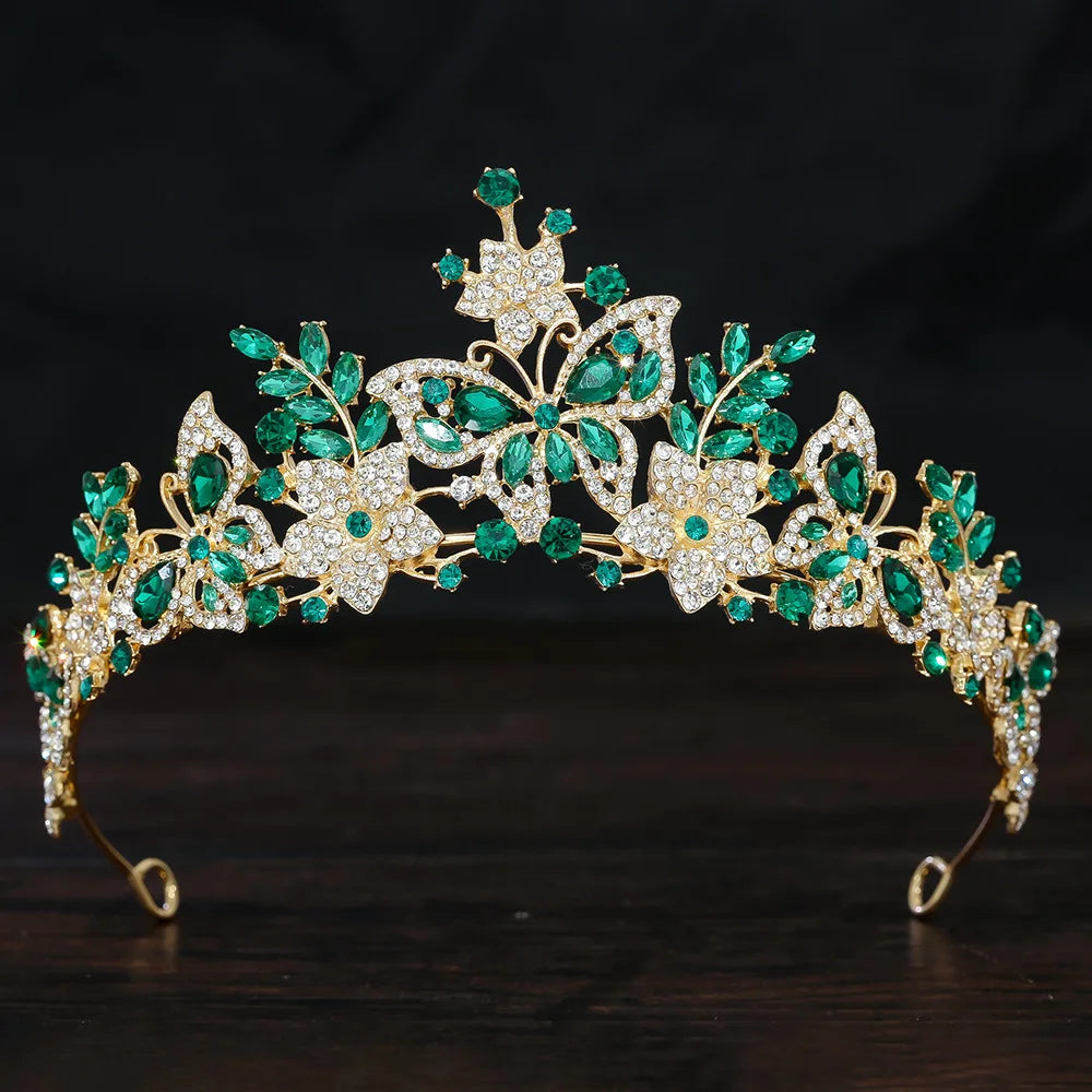 Silver Color Purple Crystal Butterfly Baroque Pink Rhinestone Tiaras Crown Women Wedding Diadem Party Hair Dress Jewelry