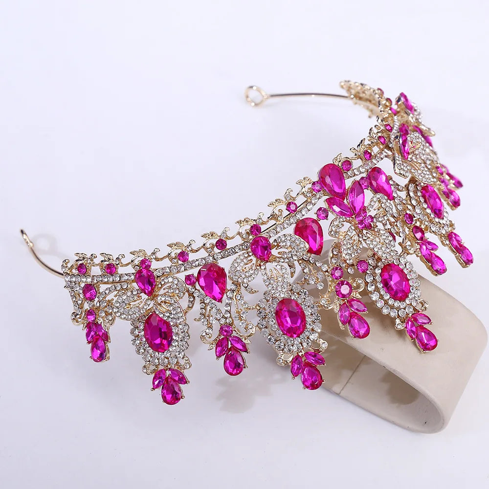 Retro Rose Water Drop Flower Crystal Bridal Tiara Crown Rhinestone Diadem Veil Tiaras Wedding Hair Accessories Headpiece